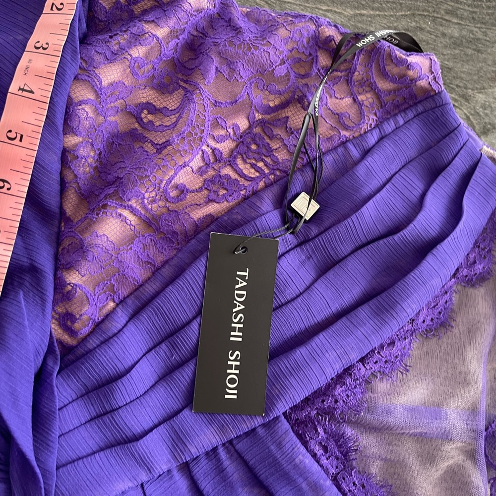 Tadashi Shoji Purple Aries lace $ chiffon Dress Gown.Sz 14 - Picture 14 of 14